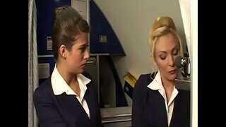 Насладившиеся полетами стюардессы сосут член парня в баре